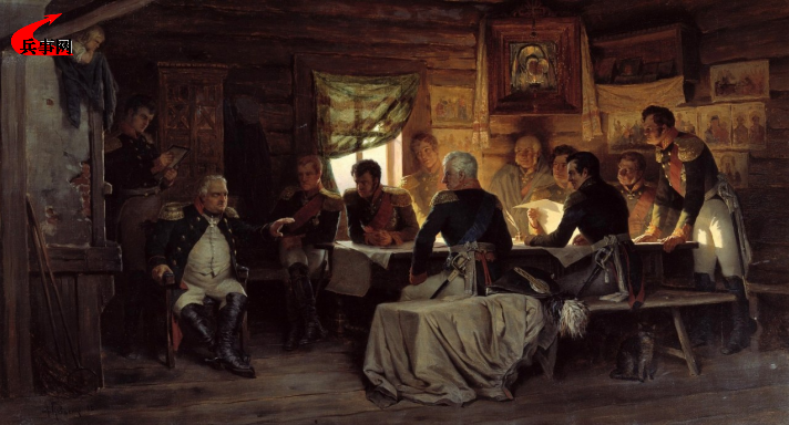 库图佐夫（左坐者）与众将商讨对付拿破仑的计划.png